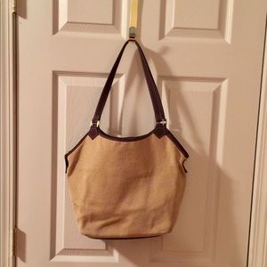The Sak Crocheted Tan Shoulder Bag w/ Canvas Trim